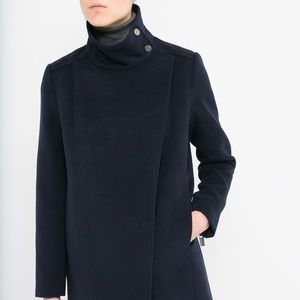 MNG (Mango) SUIT funnel neck coat in navy
